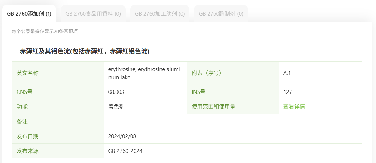 FDA,栀子（青皮素）蓝色素,食品添加,FD&C红色3号